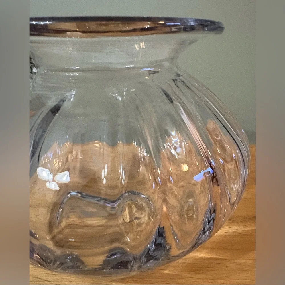 Ribbed Glass Vase, Swedish Anemone Style, 7 in tall, 2 Available